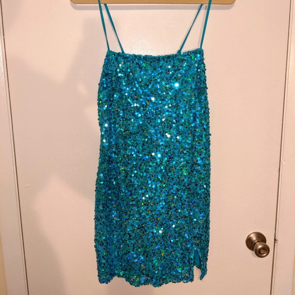 Blue Sequin Mini Dress